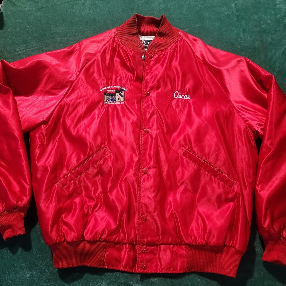 Vintage Butwin GWRRA Gold Wing Road Riders Owosso Michigan Red Satin Jacket